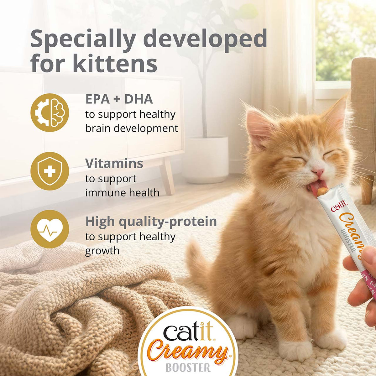 Snack Líquido para Gatitos Creamy Booster Pollo Catit 4 x 10 g