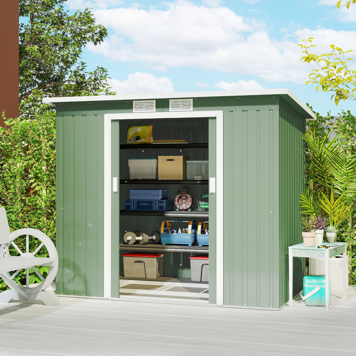 Cobertizo De Jardín Base De 2,1 M² Outsunny 213x130x173 Cm Verde_1