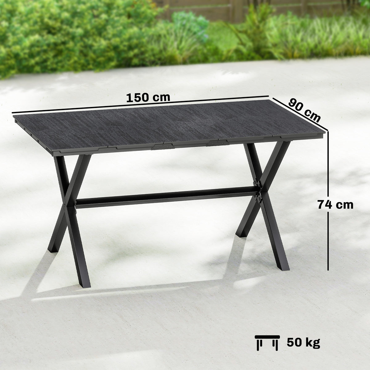Mesa Comedor Jardín Outsunny Hdpe, Metal Negro 150x90x74 Cm_2