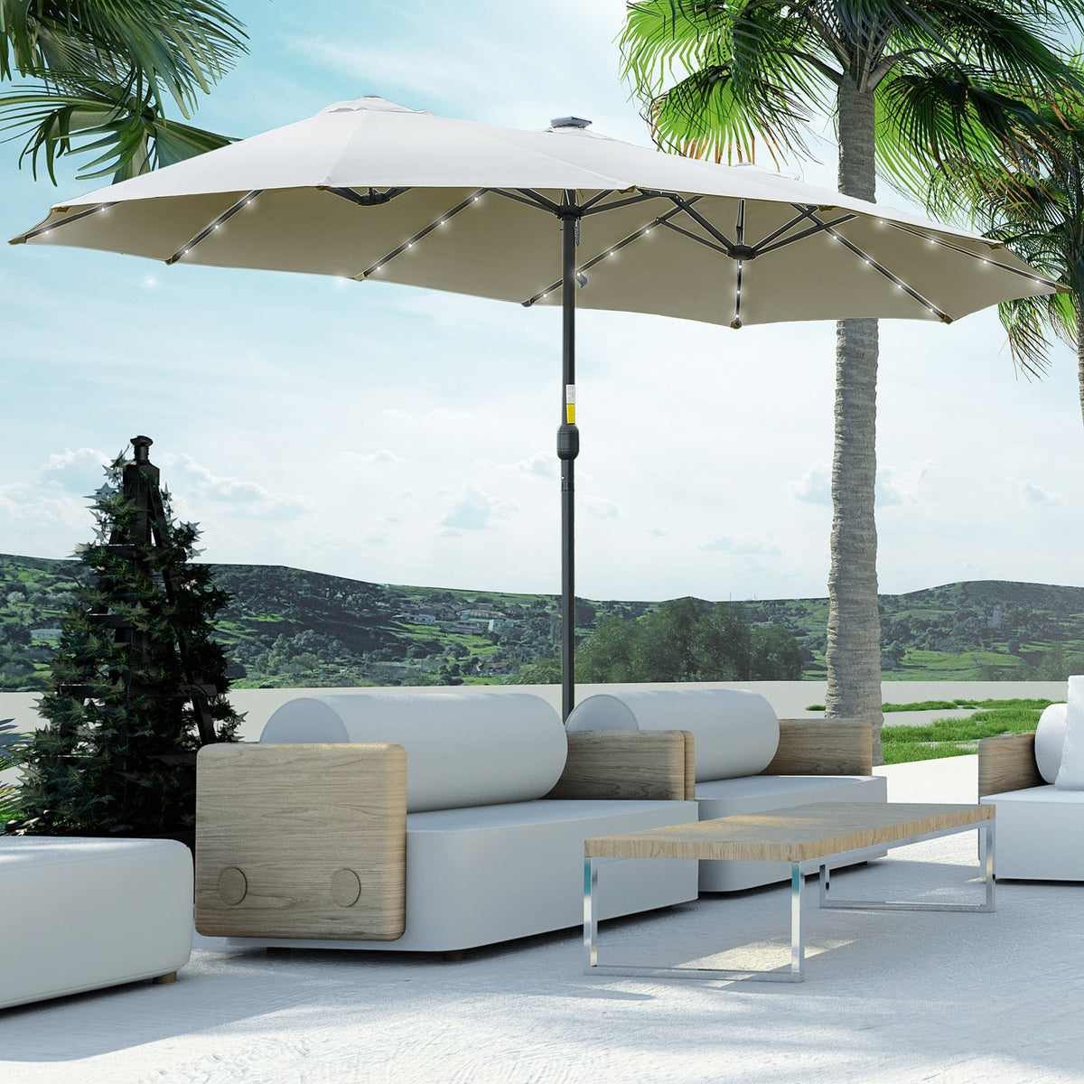 Sombrilla Doble Outsunny Acero, Poliéster Gris Claro 450x265x240 Cm_1