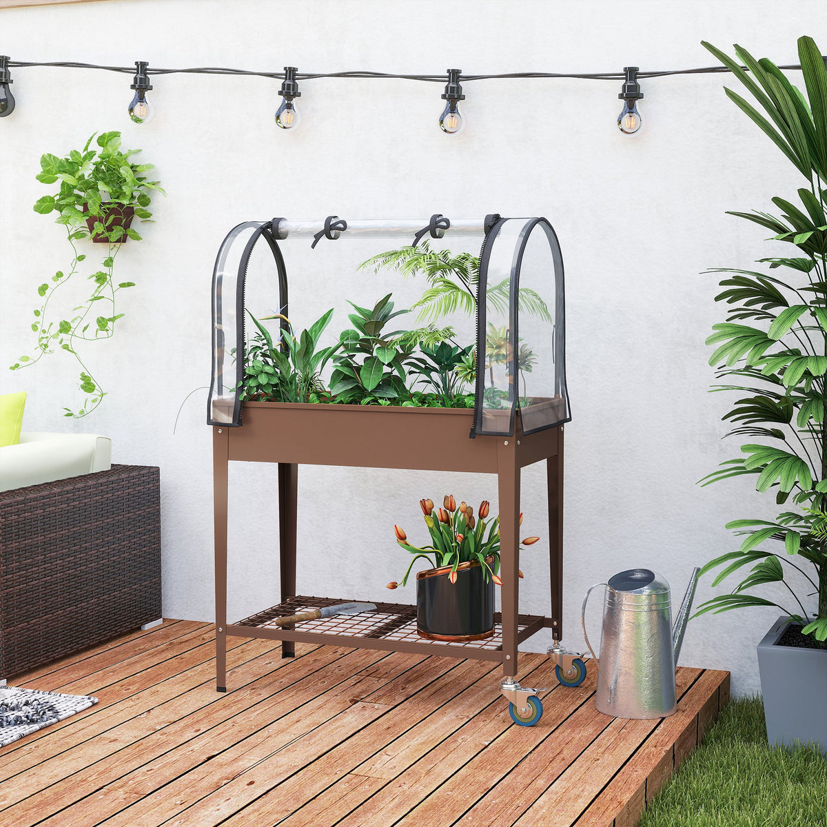 Mesa De Cultivo Outsunny Metal, Plástico Marrón 80x40x120 Cm_4
