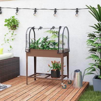 Mesa De Cultivo Outsunny Metal, Plástico Marrón 80x40x120 Cm_4