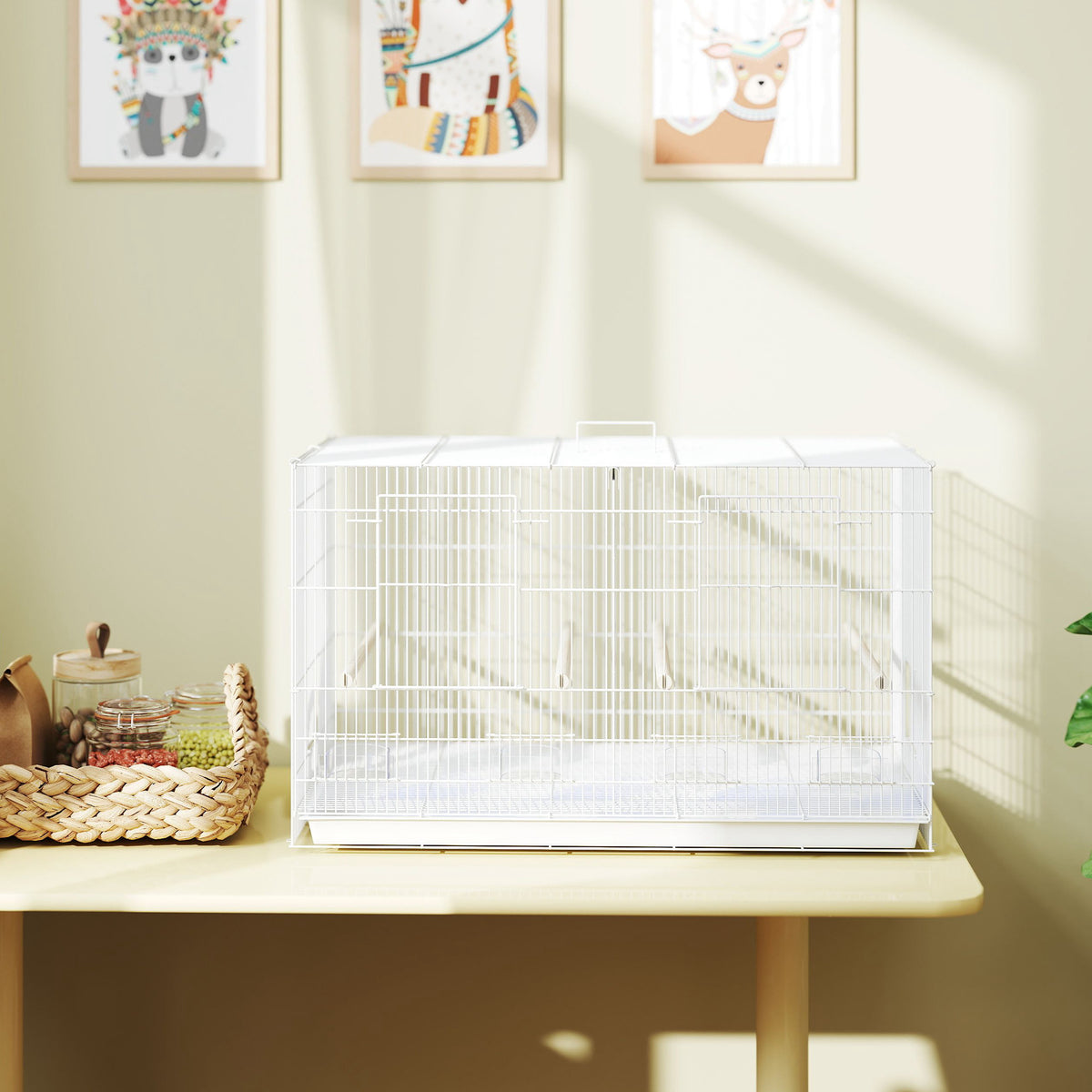 Jaula Para Pájaros Pawhut Acero, Pp Blanco 76x46x46 Cm_1