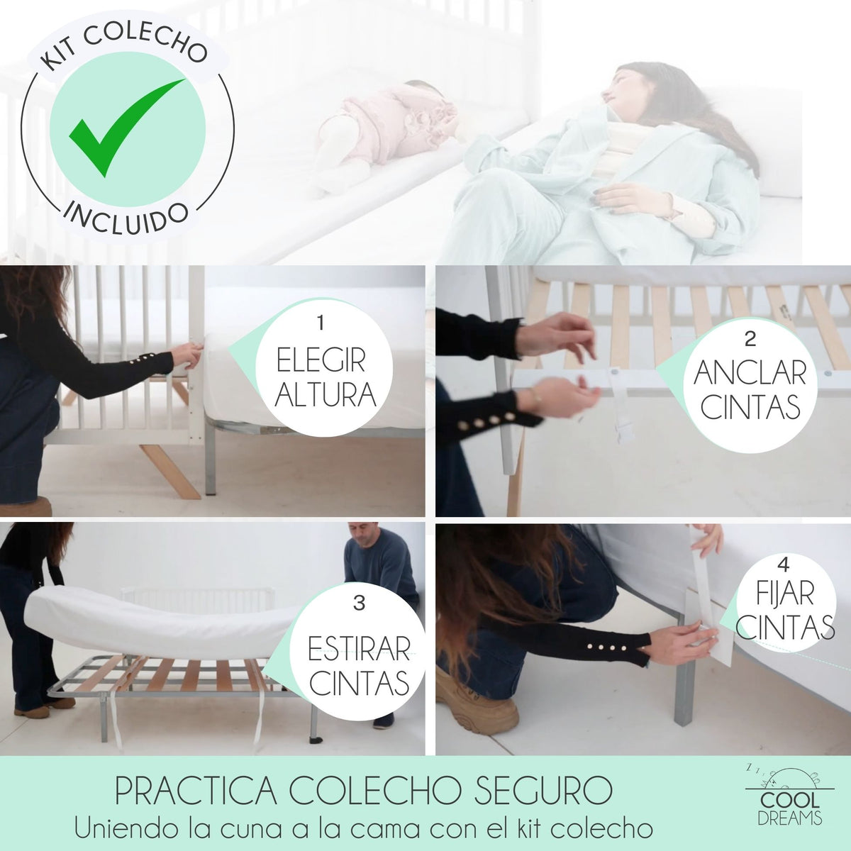 Cuna Colecho De Bebé Indi Estilo Nórdico Infantil 120x60 Cm, De Madera De Haya, Con Kit Colecho Incluido_1