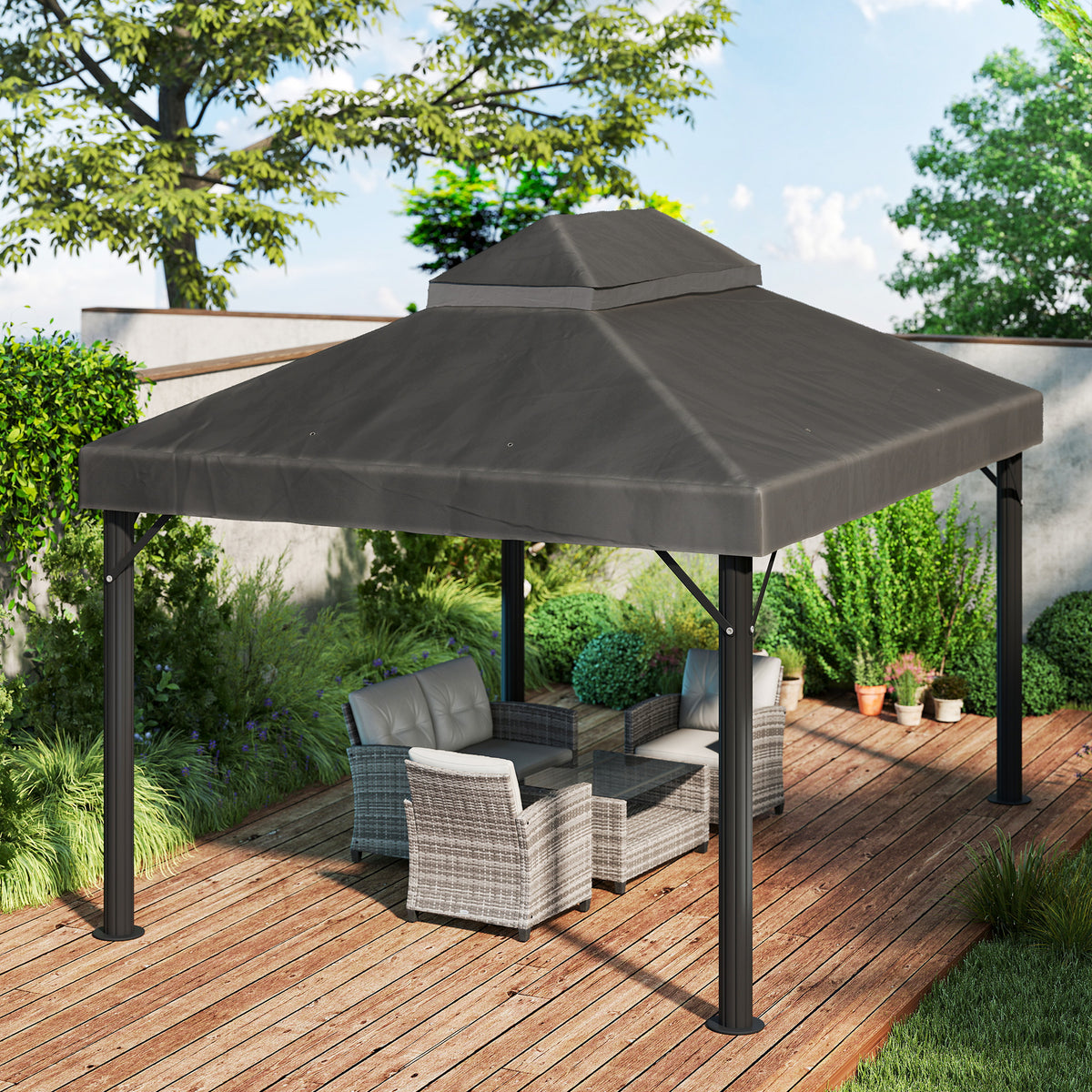 Techo De Repuesto Outsunny Tela Oxford Gris Oscuro 400x300 Cm_4