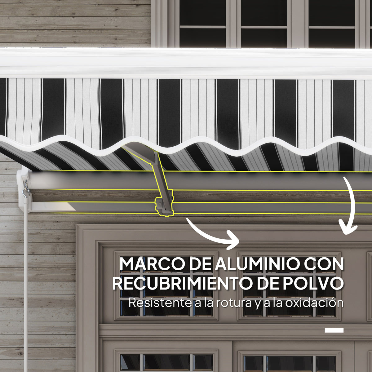 Toldo Manual Retráctil Outsunny Aluminio, Poliéster Azul Y Blanco 395x245x151.5 Cm_5