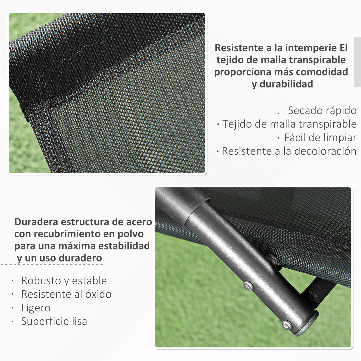 Mecedora De Exterior Outsunny Metal, Textilene Negro 155x61x88 Cm_5