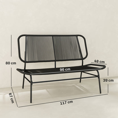 Banco De Ratán Outsunny Ratán Pe, Acero Negro 117x67x80 Cm_2
