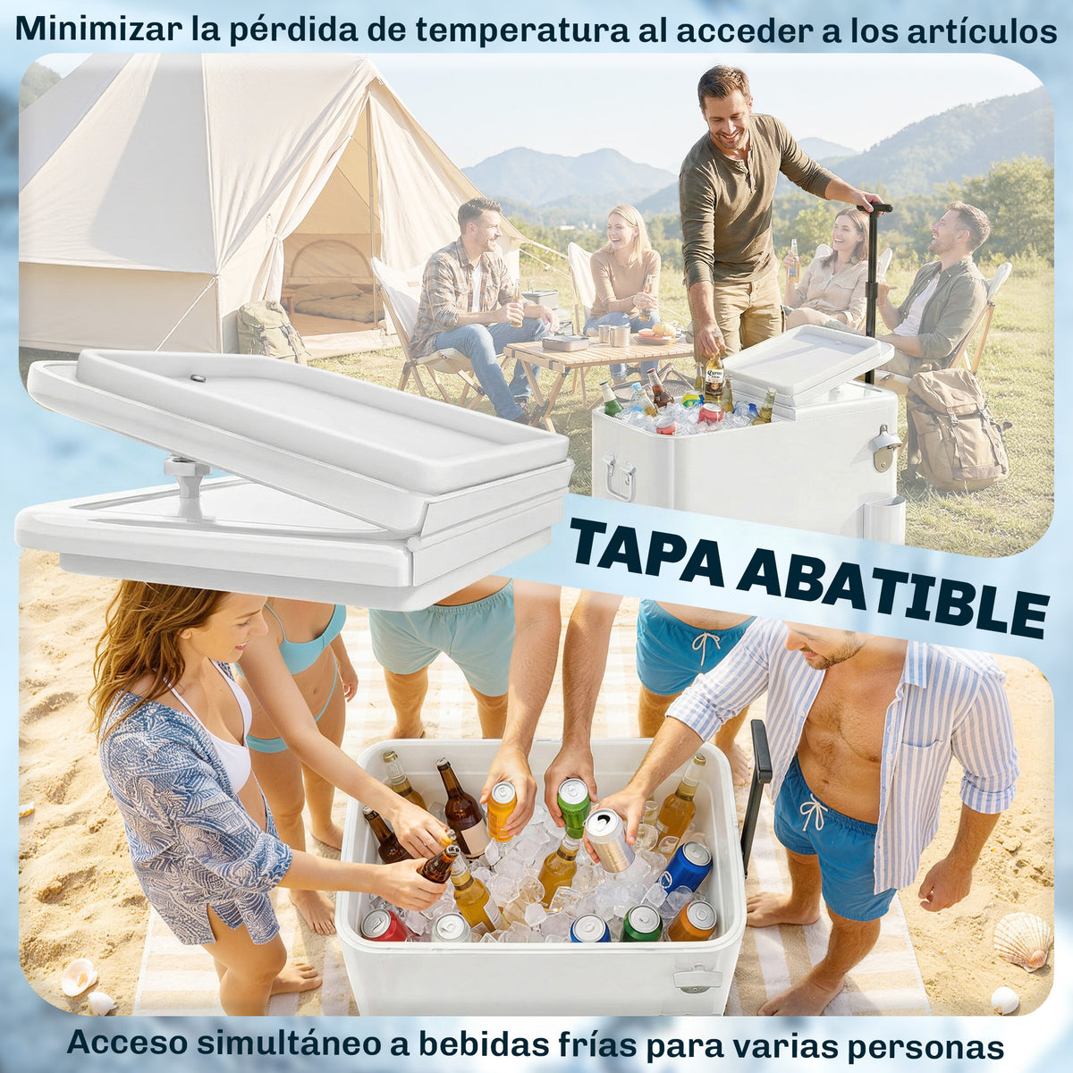Carrito Nevera Outsunny Acero, Pu Blanco 75x35x120 Cm_5