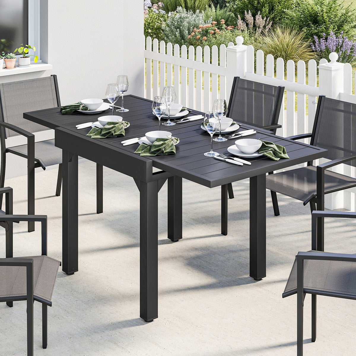 Mesa Jardín Extensible Outsunny Aluminio, Acero Negro 160x80x75 Cm_1