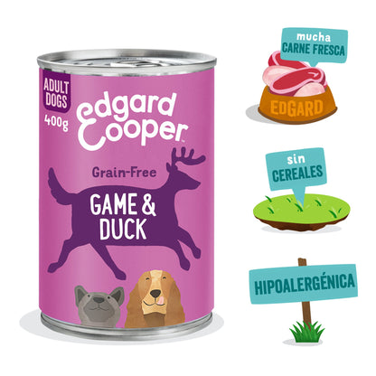 Lata de comida para perros con carne de caza y pato sin cereales | Edgard &amp; Cooper 400 g