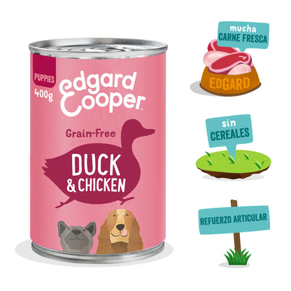 Lata de comida para cachorros de pato y pollo Sin Cereales | Edgard &amp; Cooper 400 g