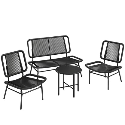 Conjunto De Jardín Outsunny Ratán Pe, Acero Negro 117x67x80 Cm_0