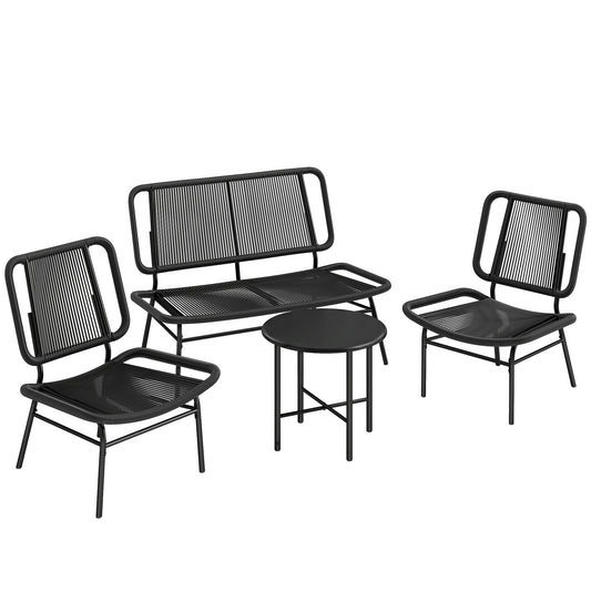 Conjunto De Jardín Outsunny Ratán Pe, Acero Negro 117x67x80 Cm_0