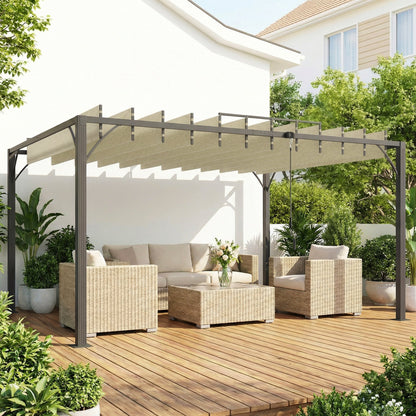Pérgola Outsunny Aluminio, Poliéster Crema 390x295x213 Cm_3