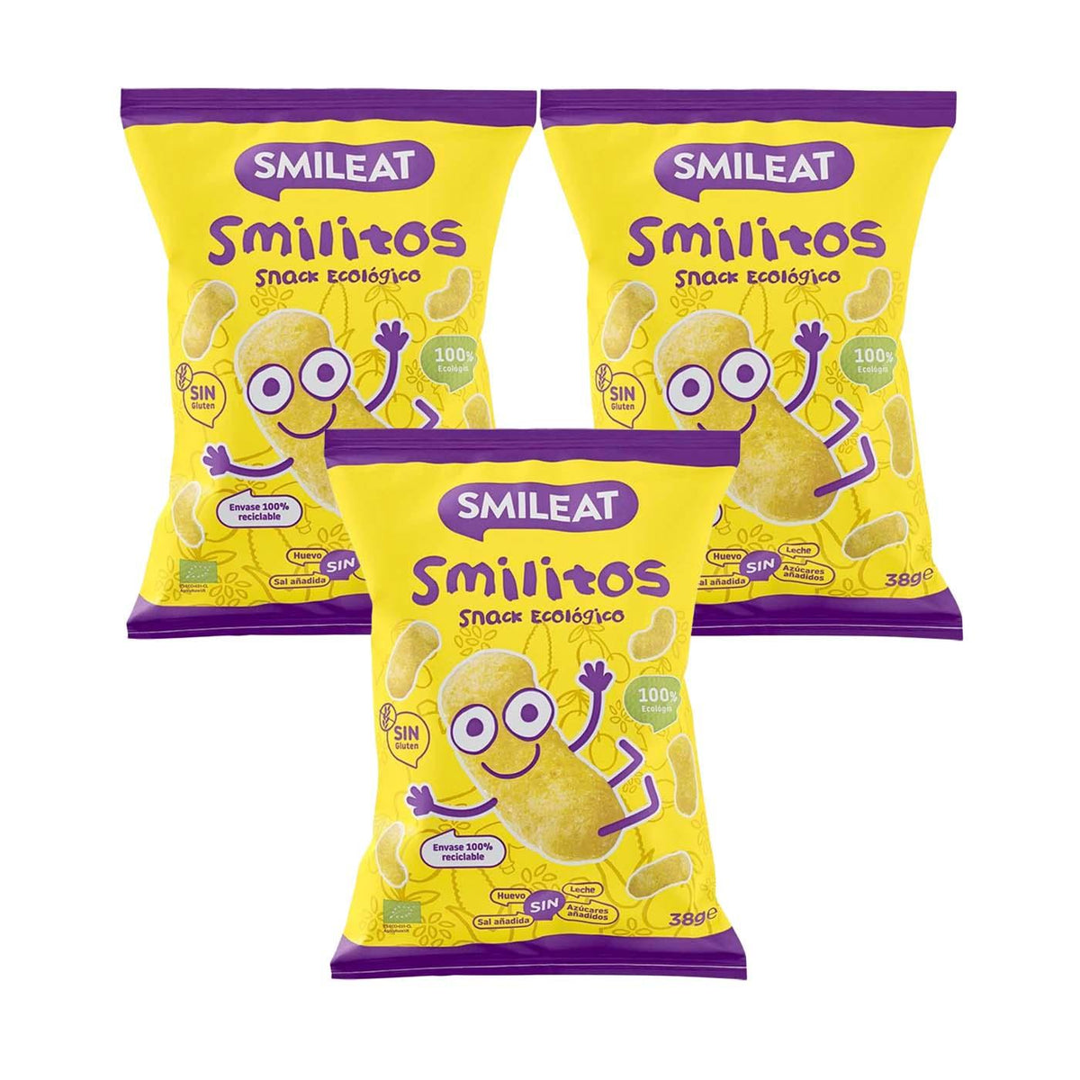 PROMO 3x Smilitos, gusanitos de maíz ecológico Smileat, 38 g