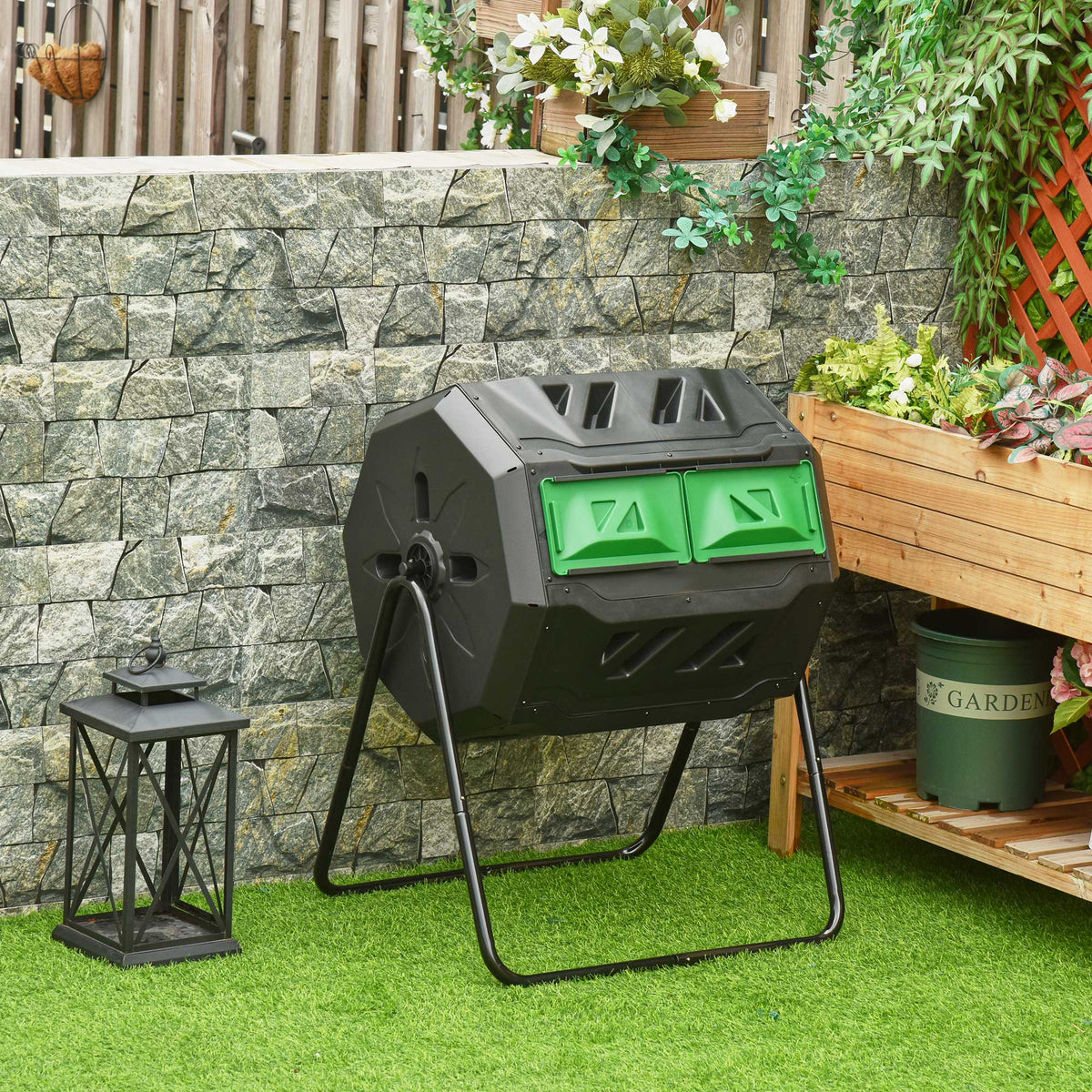 Compostador Outsunny Acero, Pp Negro 71x65x96 Cm_1