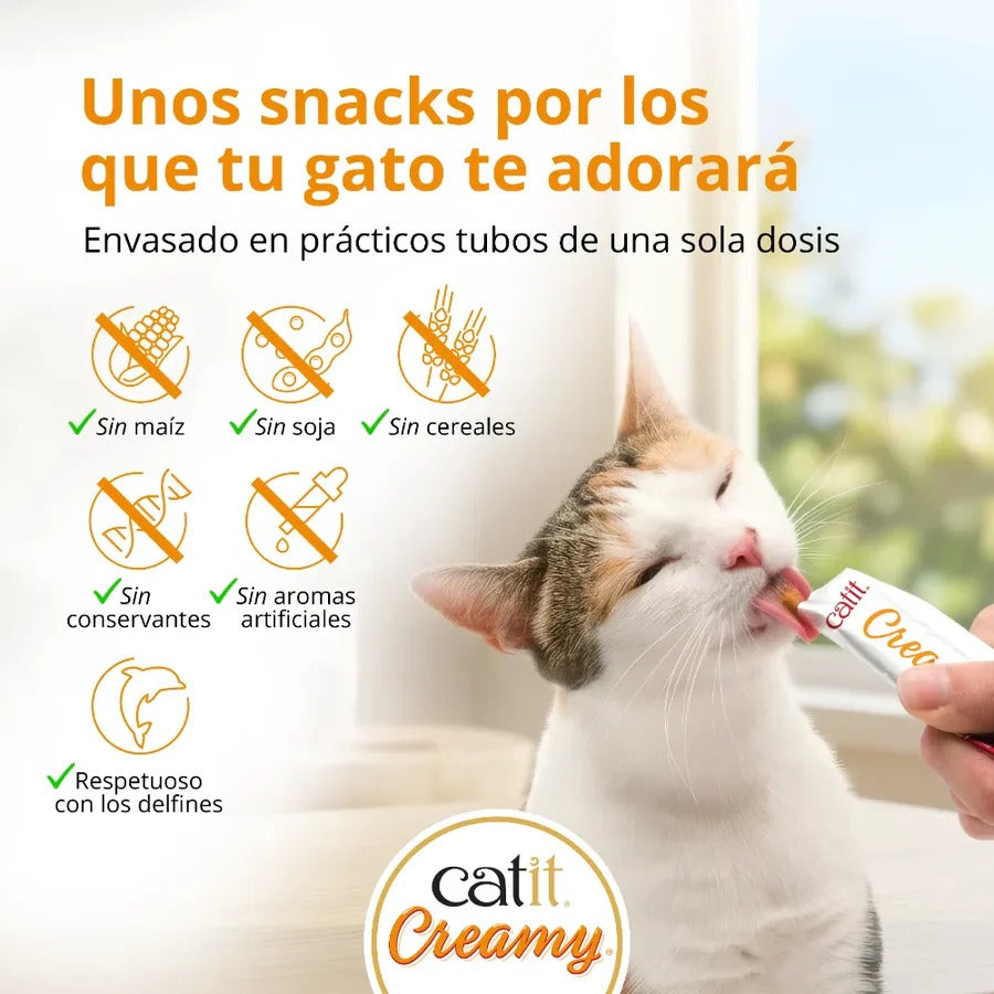 Snack líquido para gatos sabor salmón y gambas Creamy 4 x 10 g Catit