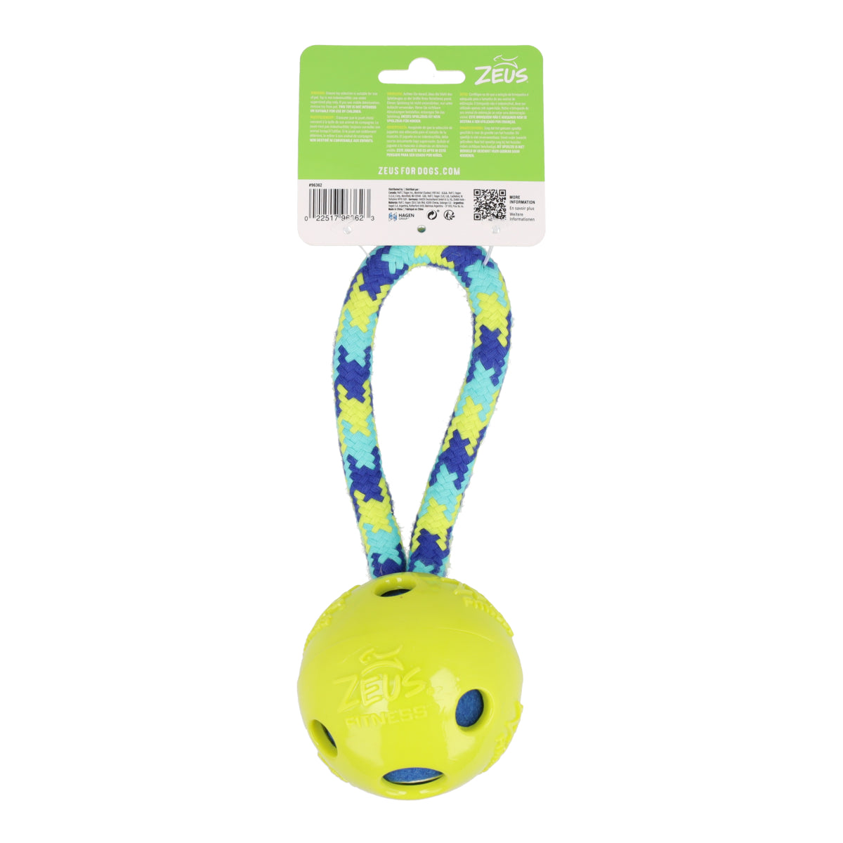 Zeus Fitness TPR Pelota y Cuerda para Perros Tug 22cm