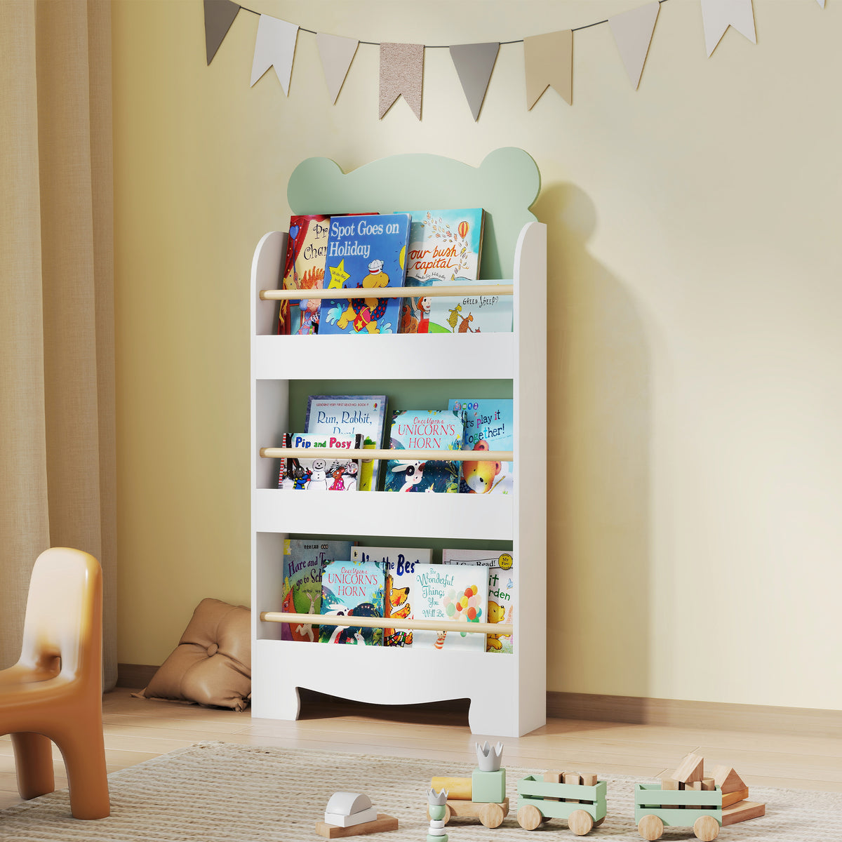 Librería Infantil Aiyaplay Mdf, Madera De Pino Verde 55x15x110 Cm_1