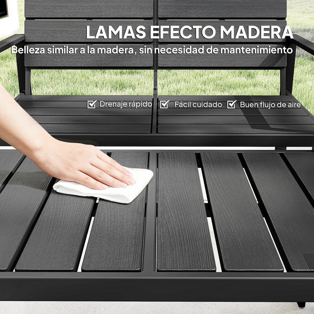 Muebles De Jardín Outsunny Hdpe, Metal Negro 104x71x76.5 Cm_5