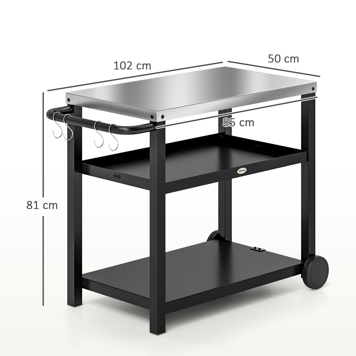 Carrito De Parrilla Outsunny Metal, Acero Inoxidable Gris Carbón 102x50x81 Cm_2