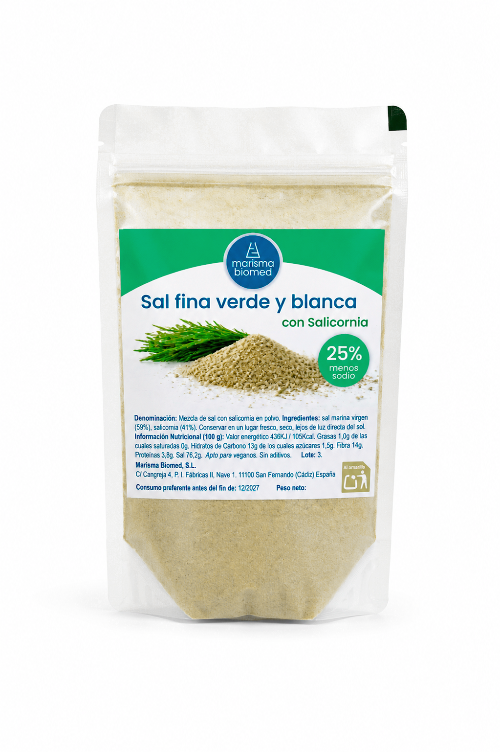 Sal Fina Verde Y Blanca | Salicornia Y Sal Marina Virgen Bio | 25% Menos Sodio 100 g_1