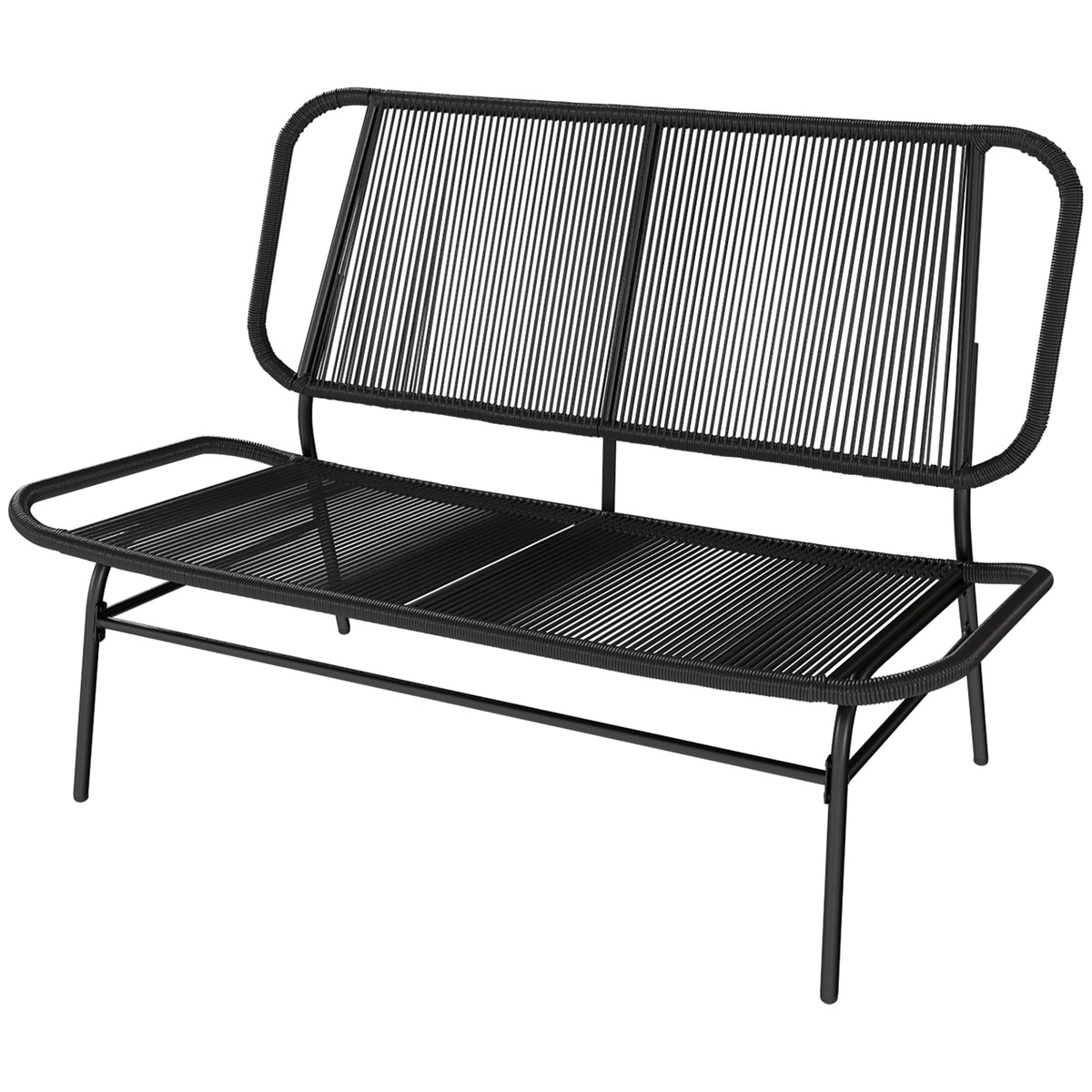 Banco De Ratán Outsunny Ratán Pe, Acero Negro 117x67x80 Cm_4