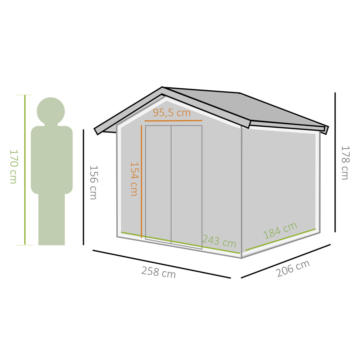 Cobertizo Jardín Con Puertas Correderas Outsunny 258x206x178 Cm Verde_2
