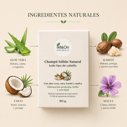 Champú Sólido para Cabello Normal 80 g | Aloe Vera, Karité y Malva | Hidratación y Brillo | M&amp;On Naturals_1