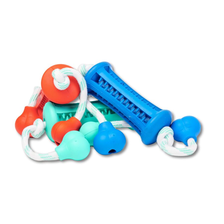 3 Unidades Juguete Mordedor Dental Con Estrías Para Perro. Largo Total 46cm, Ancho Pieza Central 4cm_1