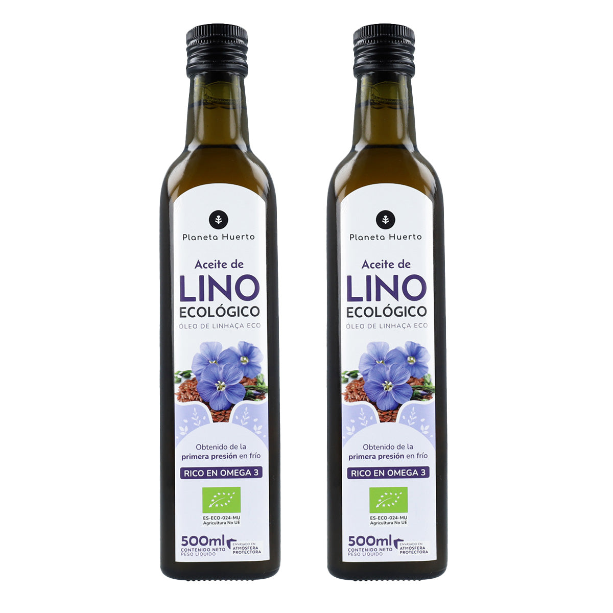 Pack 2x Aceite de Lino prensado en frío ECO Planeta Huerto 500 ml