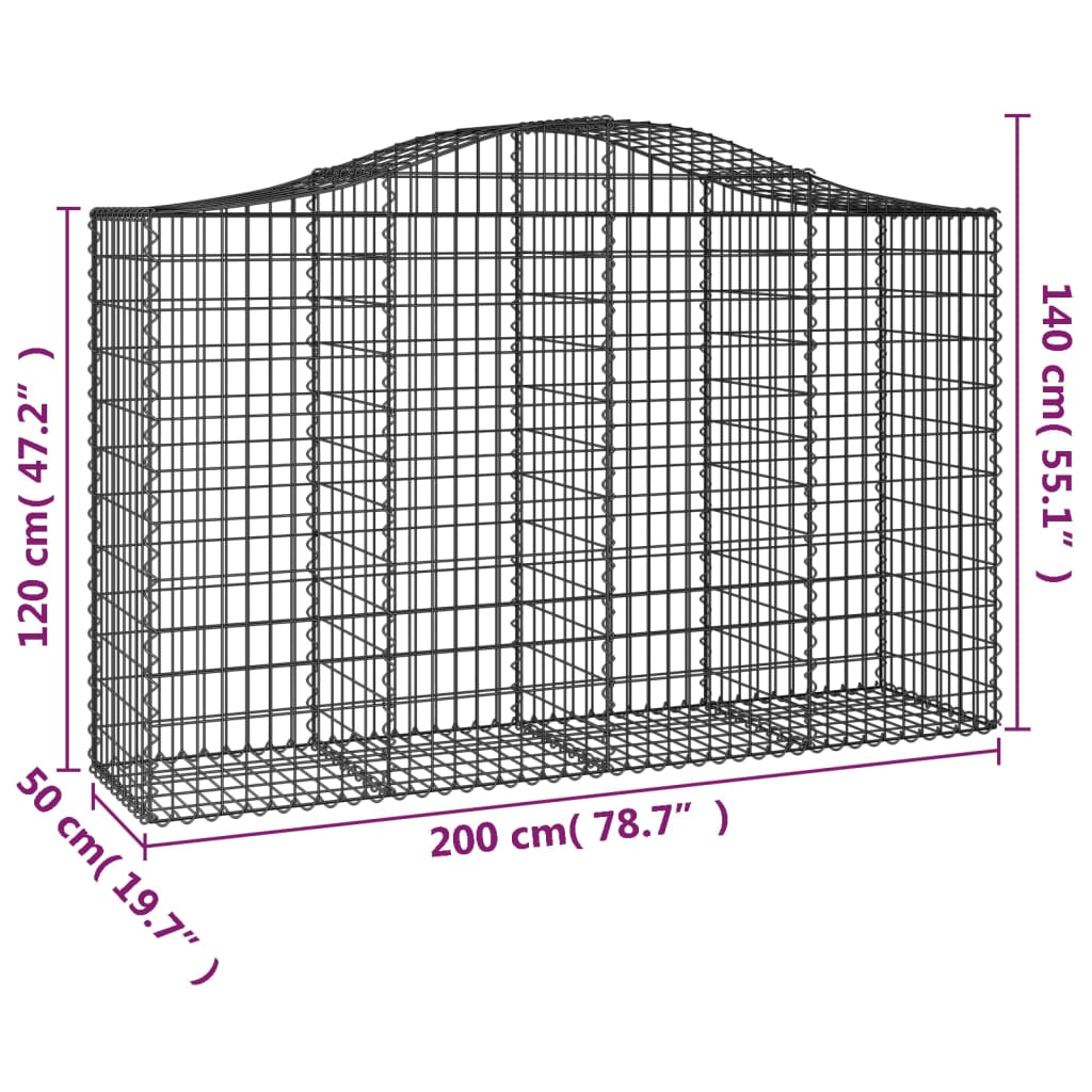 Cestas De Gaviones 6 Uds Forma De Arco Hierro 200x50x120/140 Cm_5