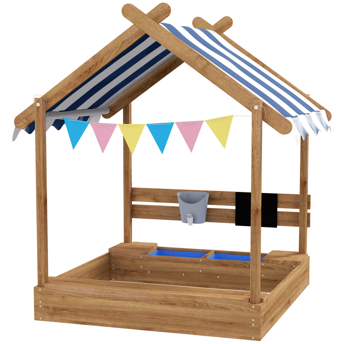 Arenero Para Niños Outsunny Madera De Abeto Marrón 124x116x146 Cm_1