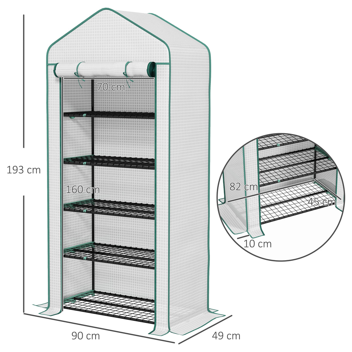 Invernadero De Jardín Outsunny Pe, Acero Blanco 90x49x193cm 845-937v00wt_2