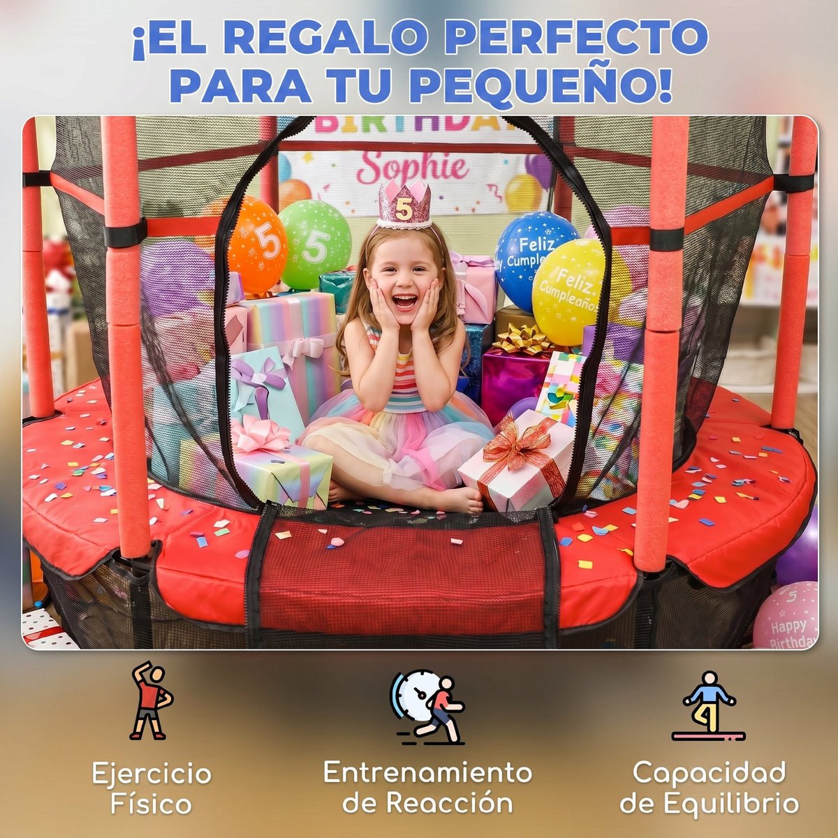 Cama Elástica Infantil Homcom Acero, Pp Rojo Y Negro 163x163x190 Cm_4