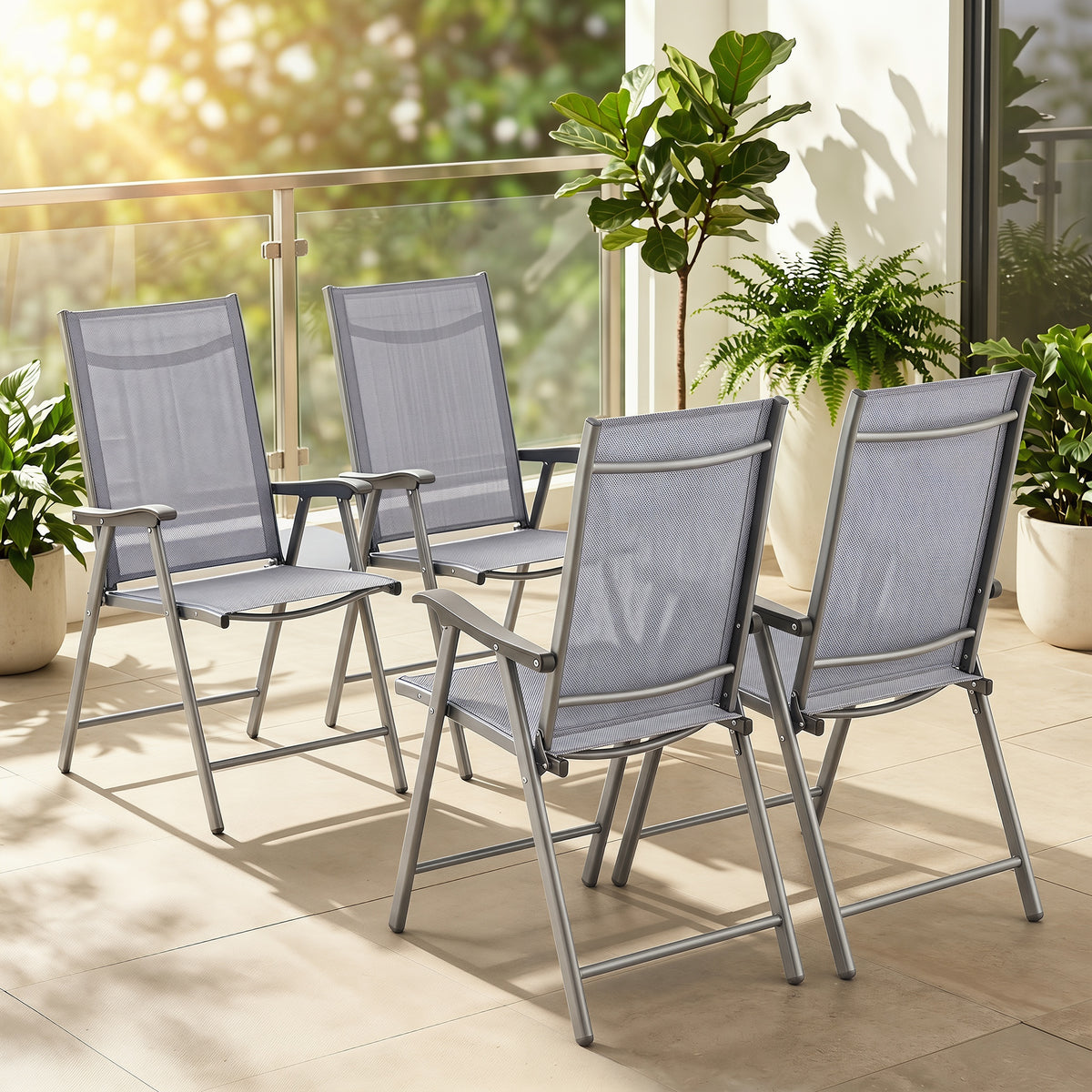 Sillas Plegables Outsunny Acero, Textilene Gris Claro 62x58x97 Cm_1