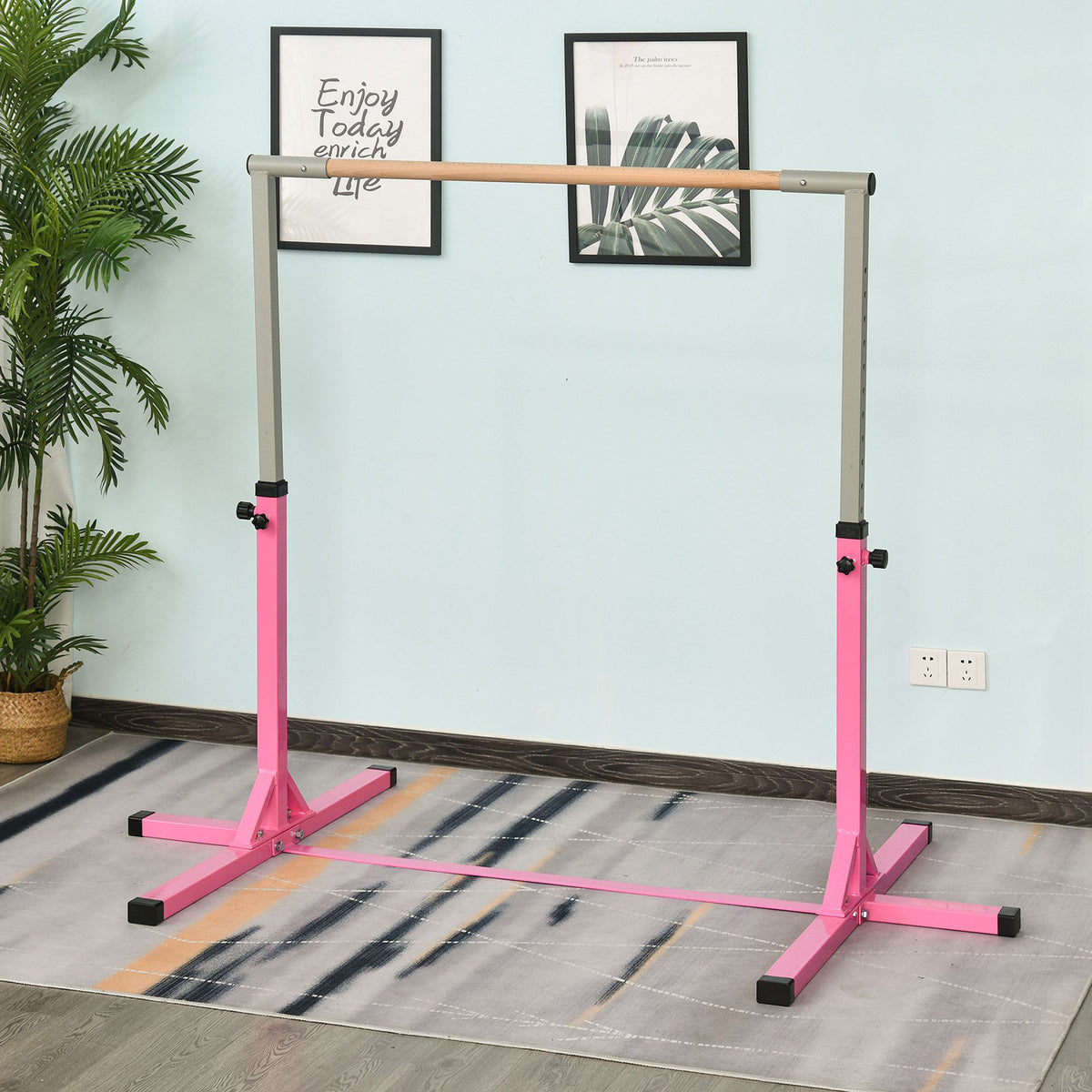 Barra De Gimnasia Homcom Acero Rosa 197x121x150 Cm_1