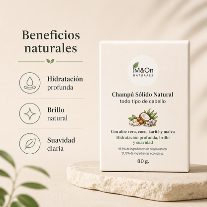 Champú Sólido para Cabello Normal 80 g | Aloe Vera, Karité y Malva | Hidratación y Brillo | M&amp;On Naturals_2