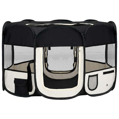 Parque De Perros Plegable Y Bolsa Transporte Negro 125x125x61cm_0