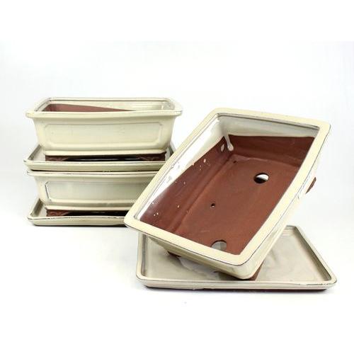 Tiesto bonsáis rectangular 25 cm con plato crema