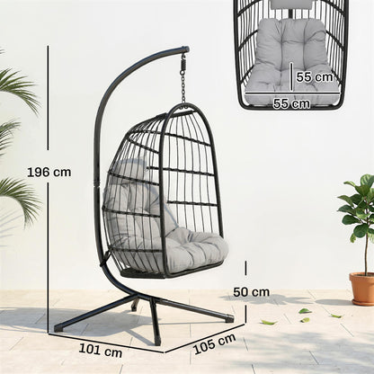 Silla Colgante Ratán Outsunny Metal, Ratán Pe Gris Claro 101x105x196 Cm_2