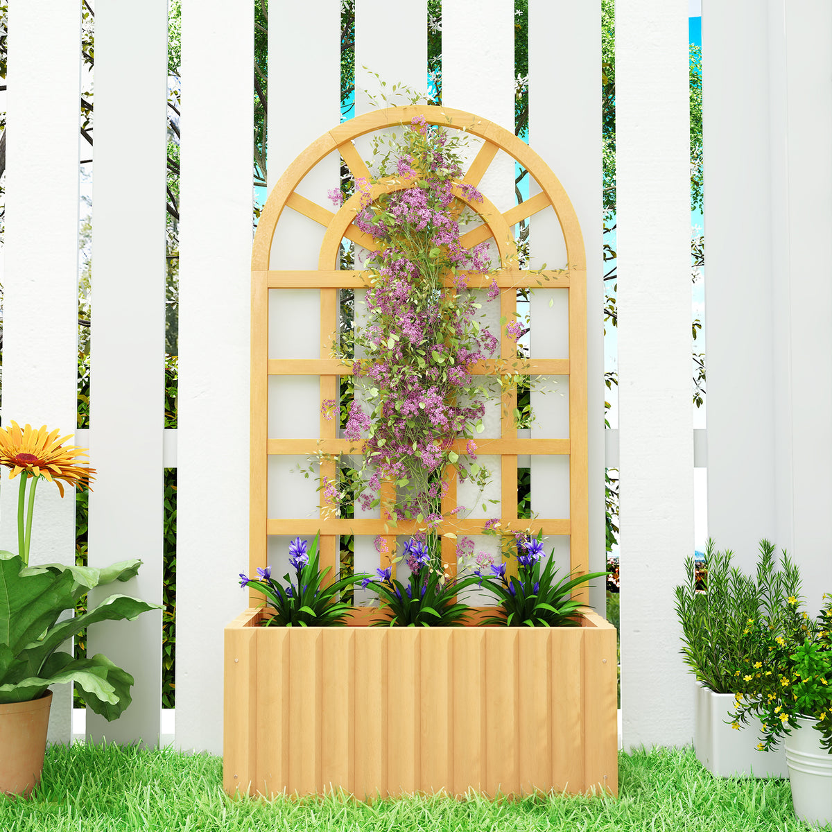 Jardinera Con Enrejado Outsunny Madera De Abeto Madera Natural 60x30x120 Cm_4