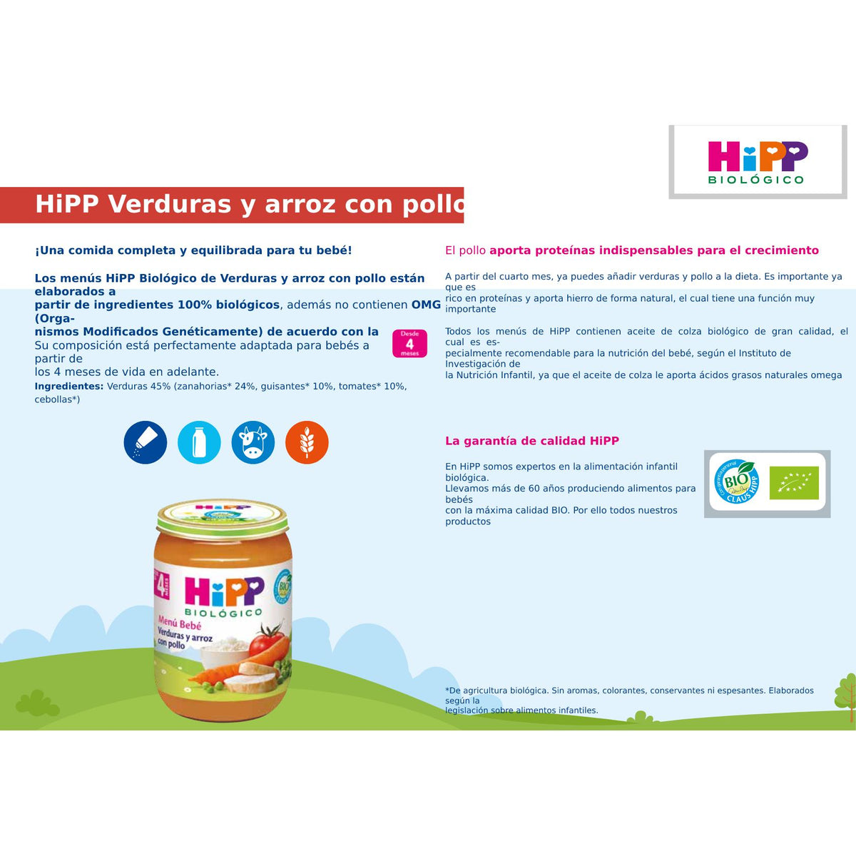 Pack x 3 Tarrito de Verduras y Arroz con Pollo BIO a partir de 4 Meses HiPP 190 grHiPP