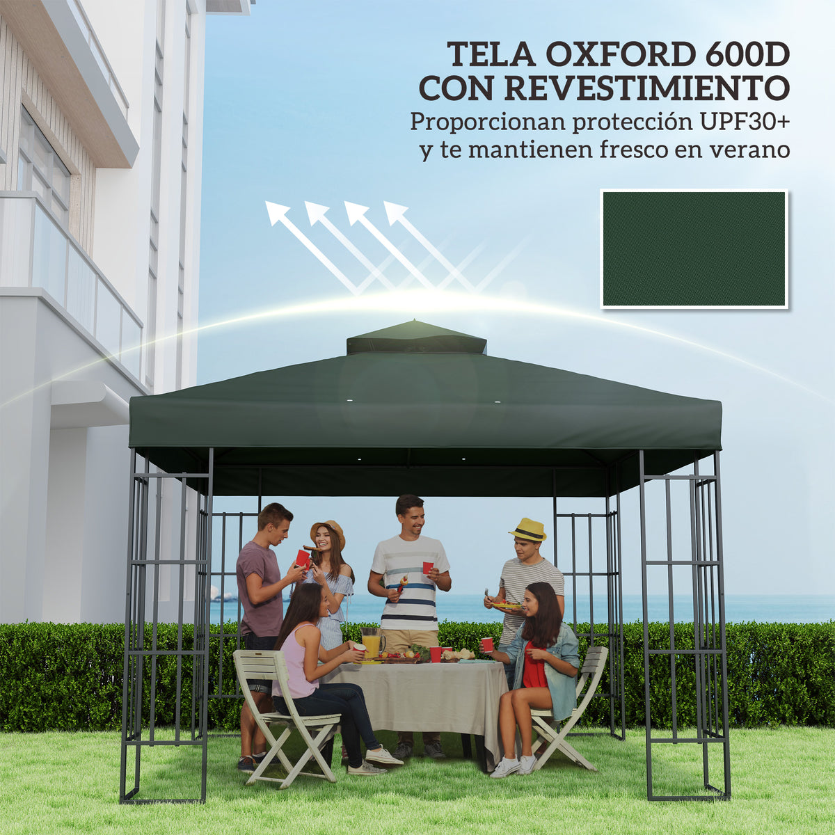 Techo De Repuesto Outsunny Tela Oxford Verde 300x300 Cm_5