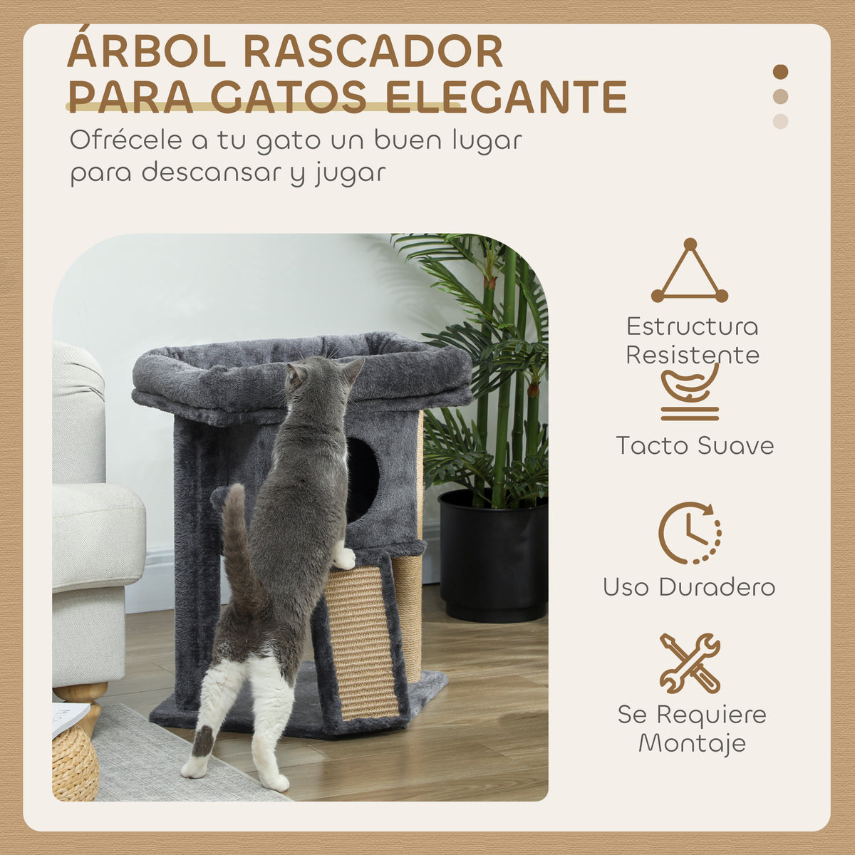 Pawhut Árbol Rascador Para Gatos Pequeños 57 Cm Con Cueva Cama Gris Oscuro_3
