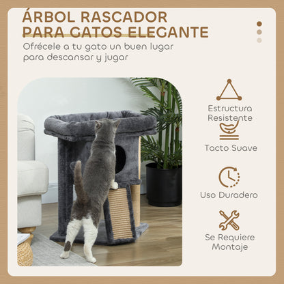 Pawhut Árbol Rascador Para Gatos Pequeños 57 Cm Con Cueva Cama Gris Oscuro_3