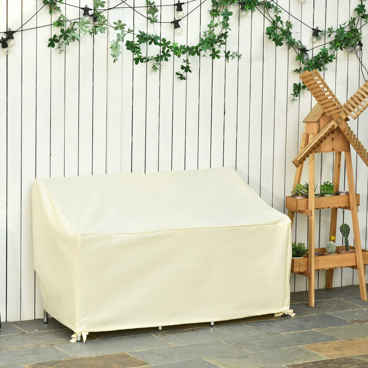 Funda Protectora Para Banco De 2 Plazas Outsunny 140x84x56 / 94 Cm Crema_1