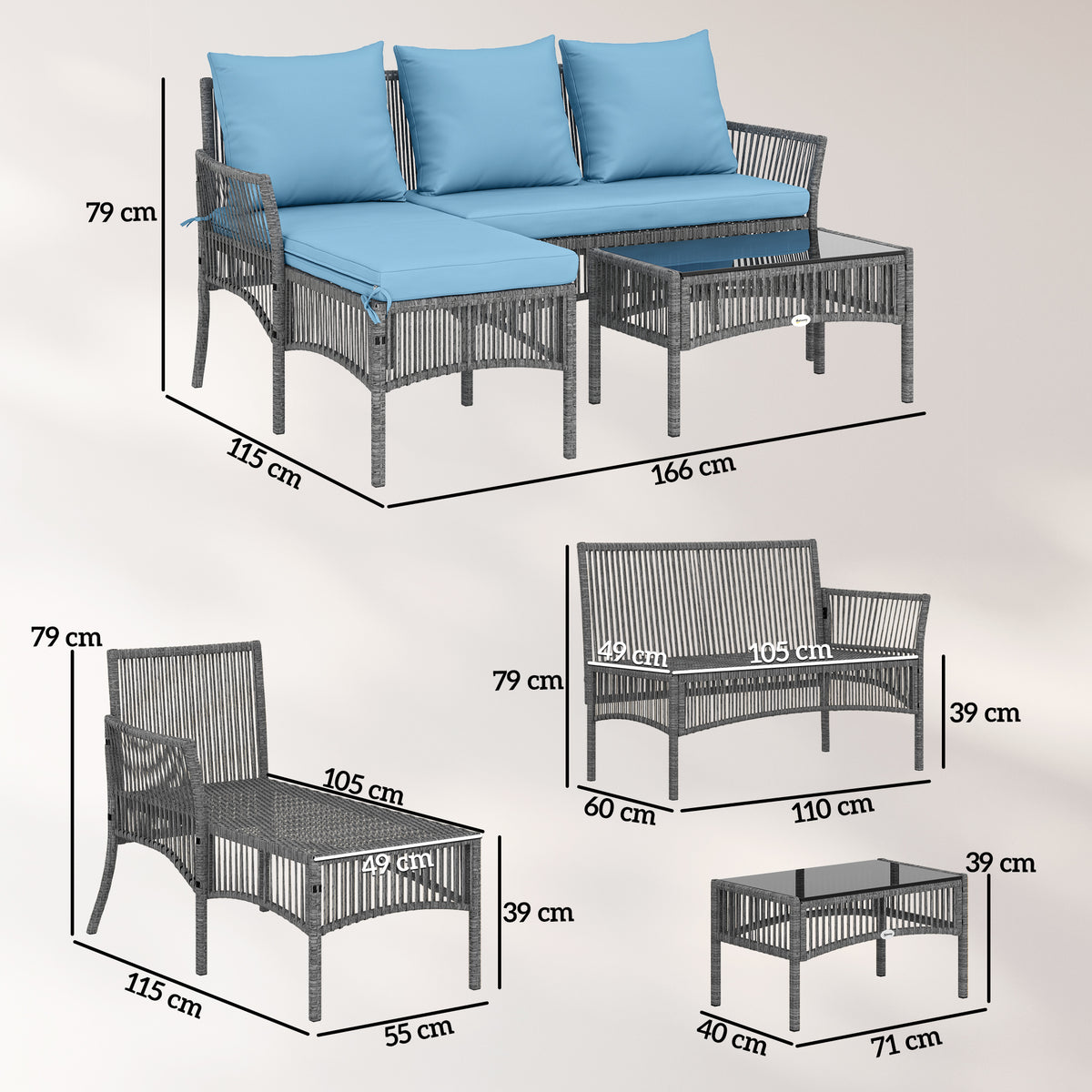 Muebles De Jardín Outsunny Acero, Pe Azul Claro 166x115x79 Cm_2