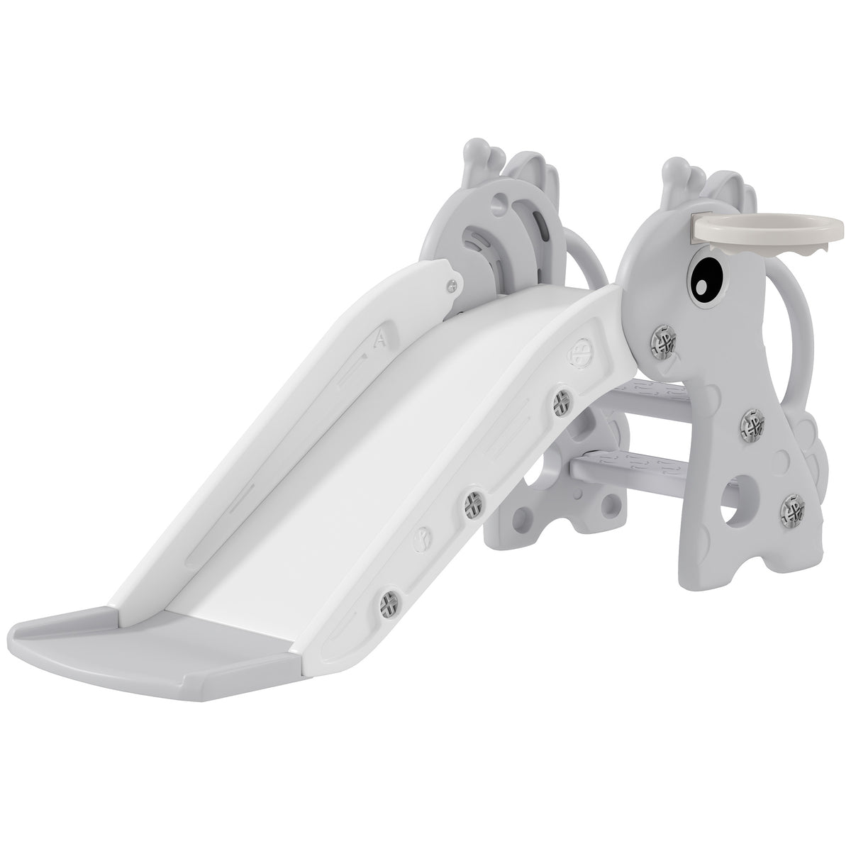 Aiyaplay Tobogán Infantil 3 En 1 Con Canasta De Baloncesto 106x51,5x52 Cm Gris_0